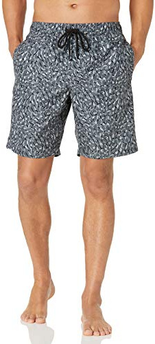 Amazon Essentials Shorts da Bagno da 23cm con Fodera Interna in Rete, Tasche, Chiusura con Coulisse Uomo, Carbone Segni Grafici, XXL