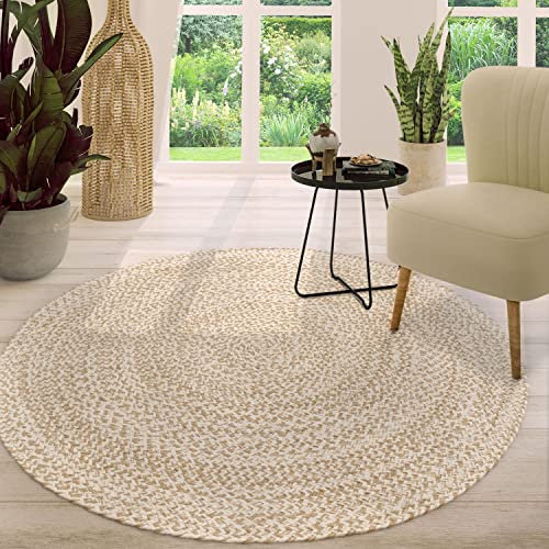 TT Home Jute Teppich Rund Wohnzimmer Esszimmer Boho Modern Handgemacht Mit Umrandung, Farbe:Beige, Größe:80 cm Rund