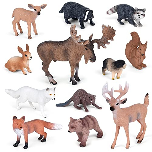 ELECLAND 12 Pièces Figurines Animaux de la Forêt, Décorations Gâteau d'Anniversaire et Fête de Noël