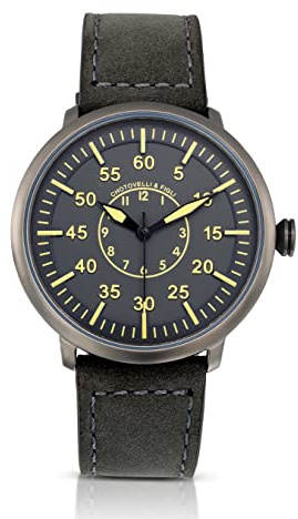 chotovelli Reloj piloto Flieger para Hombre con Esfera de Cuarzo mecánico Gris y Correa de Cuero - 1919c