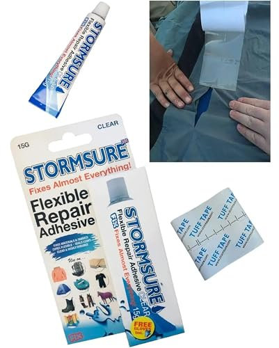 Stormsure Flexibler Reparaturkleber + TUFF Tape Extra Starkes Reparaturband - 15g Klarer Kleber + 2m x 7,5cm Band - Stark, Langlebig und Flexibel