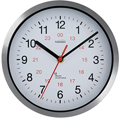Youshiko Radio Controlled Wall Clock (Official UK & Ireland Version), Premium Quality, Silver Bold Classic Design, Aluminium Case 20cm, 8-Inch Diameter, Home/Kitchen/Office/School Clock, Easy to Read