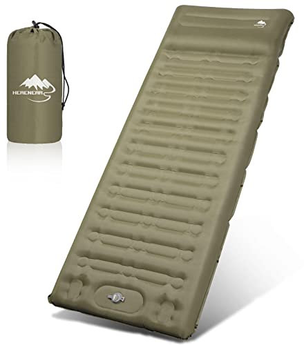Herenear Isomatte Camping Selbstaufblasend, Isomatte Selbstaufblasend Ultraleicht mit Kissen, Wasserdicht Tragbar Camping Luftmatratze mit Fußpresse Pumpe für Wandern, Outdoor, Reise, Strand