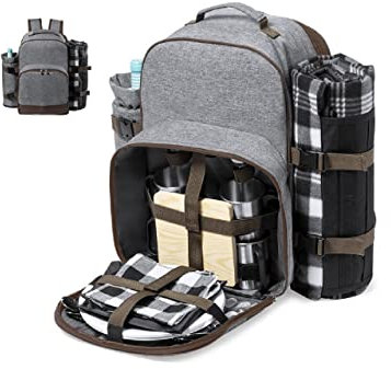 Großer Grauer Picknick-Rucksack mit kompletten Zubehör für 4 Personen hergestellt aus recyceltem PET von notrash2003