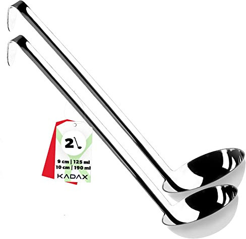 KADAX Mestoli per Servire Zuppe in Acciaio Inox, Utensili da Cucina con Manico Lunghi, Accessori per la Cottura (Set di 2: 9cm/125ml e 10cm/190ml)
