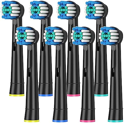 Rebeool Replacement Brush Heads Compatible with Oral B Vitality Pro, Pro 3, Pro 1 Toothbrushes, Smart 6, Genius, Round Toothbrush Heads, Pack of 8 Toothbrush Brush Refills, Black
