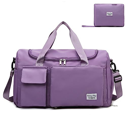 Bolsa de Viaje Plegable de Gran Capacidad Bolsa de Gimnasio Bolsa Grande de Fin de Semana, con Compartimento Zapatos y Compartimento húmedo para Deportes,Natación,Yoga y Viajes (Púrpura)