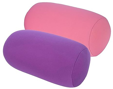 2 Pcs Microbead Bolster Tube Pillow, Squishy Neck Arm Back Support Roll Body Cushion Pillows Cylinder Bean Bag Throw Pillow for Plane Car Travel Recliner Sleeping, 11.8 x 6.3 Inch, Purple + Pink