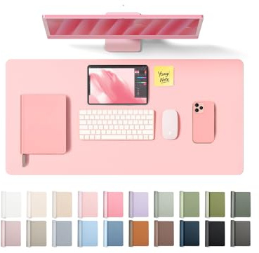 YSAGi Leather Desk Protector, Office Mat, Large Mouse Mat, Non-Slip PU Leather Blotter, Laptop Desk Pad, Waterproof Writing Pad for Office and Home (Light Pink, 31.5 x 15.8)