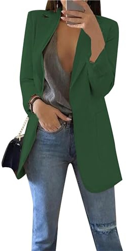 PUDANA Giacca Blazer Sottile A Manica Lunga da Donna Giacca Blazer A Tinta Unita Aperta con Taglie Forti Verde Scuro 2XL