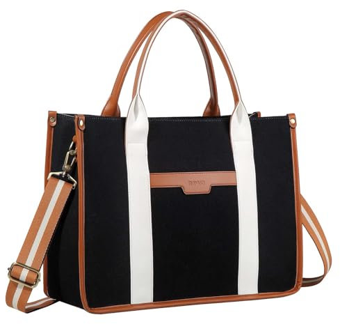 RAVUO Laptop Bag for Women, 15.6 Inch Large Canvas Tote Bag Ladies Teacher Purse and Handbag With Detachable Shoulder Strap