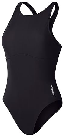 Speedo Damen Einteiliger hohem Halsausschnitt, Fitness, weiches Gefühl, Premium-Bademode Badeanzug, anthrazit, L