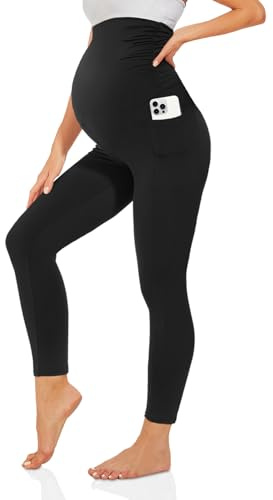 TNNZEET Gravidleggings, hög midja, dam, mammabyxor, gravidleggings, långa, för yoga, Svart väska, 4XL