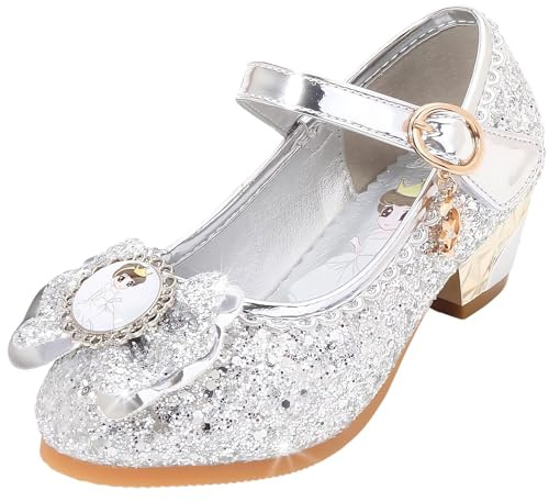 Vorkhuaeri Scarpe da Principessa per Bambina Elsa Tacchi Alti Scarpe da Ginnastica Ballo per Bambini Costume Adatte per Feste Cosplay Matrimoni (B2-Silver,28)