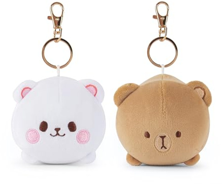 Milkmochabear Milk and Mocha Chonky Plush Keychain Set Authentic Merchandise with Detachable Clasp Keyring Cute Adorable Magnetic Kissing Matching for Couples Partners Friends, Milk & Mocha