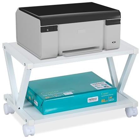 Relaxdays Druckerständer, 2 Ebenen, Rollwagen für Drucker, H x B x T: 28 x 44 x 28,5 cm, mit Rollen, Druckertisch, weiß