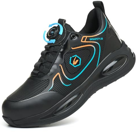 SmoothPace Scarpe Antinfortunistiche Uomo Donna Leggere Comode Traspiranti Scarpe Antinfortunistica Impermeabile Antiscivolo Sicurezza con Punta in Acciaio da Lavoro Blackgreen 45EU