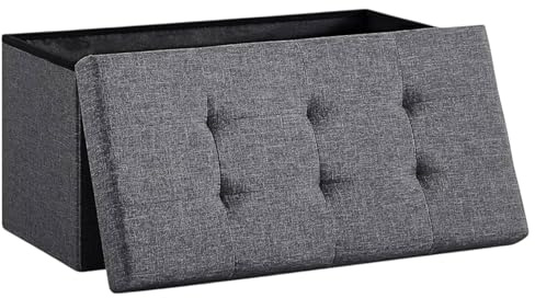 Mi Ko Mi Ka Puff Almacenaje Plegable Baúl de Almacenaje Multifuncional, Taburete Reposapiés, Banco de Cubo Soporta hasta 300 kg, para Sala de Estar, Dormitorio y Entrada - 76 x 38 x 38 cm (Gris)