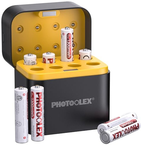 PHOTOOLEX Pilas AAA Recargables Litio (8 Piezas) con Cargador, 1300 mWh Pilas AAA de Litio de 1,5 V de Voltaje Constante, 1600+ Ciclo Pilas Recargables para los Equipos Domésticos