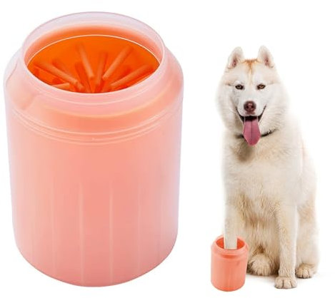 Pfotenreiniger für Hunde,Abnehmbaren Hundepfoten Reiniger,Tragbare Hundepfoten Reiniger,Hundepfoten Reiniger,Pfotenreiniger aus Silikon,Weichen Silikonborsten funktioniert,Orange,S ﻿