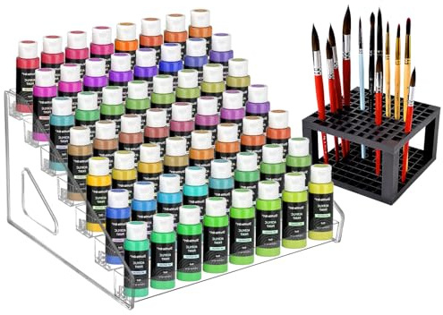UpChoNice Organizador de pintura transparente de 7 capas y soporte para pinceles, diseño a presión, estante de almacenamiento multicapa en miniatura para pinturas de modelos, tintas de alcohol,