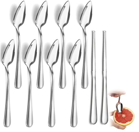 Eighosee Juego de Cubiertos de Acero Inoxidable de 10 Piezas para Pomelo, Cucharas y Cuchillos para Pomelo con Borde Dentado