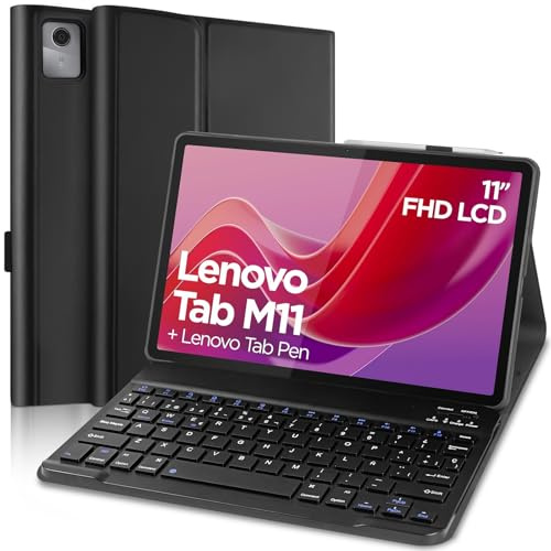 Yeegnar Funda con Teclado para Lenovo Tab M11 2024 11 Español Ñ Magnético Inalámbrico Desmontable Funda para Lenovo Tab M11 (TB330FU / TB330XU) con Teclado con Portalápices Negro