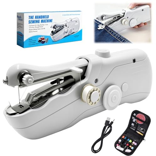 Macchina Cucire Portatile, Mini Macchina da Cucire Elettrica Portatile per Principianti e Adulti, Facile da Usare e Punto Veloce, Adatto Per Vestiti, Cutain, Tessuti, Viaggi Domestici Fai da Te
