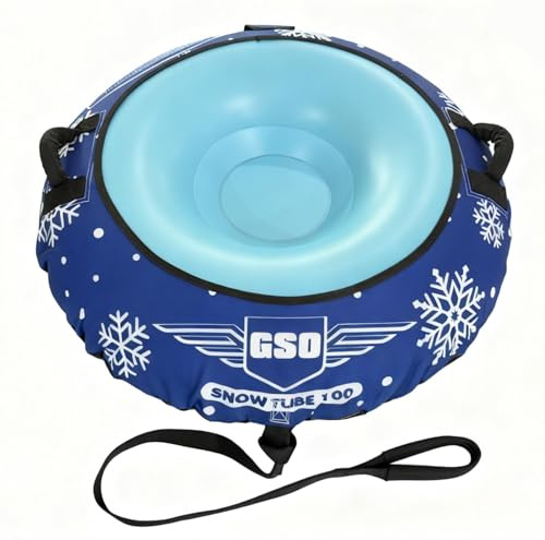 GSO - Slitta da neve gonfiabile per adulti e bambini, resistente, con copertura in tela di alta qualità, fondo liscio, PVC resistente al freddo, manici rinforzati per divertimento in slittino (tubo da
