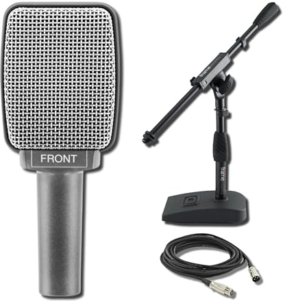 Sennheiser e 609 Silver Supercardioid Dynamic Guitar Microphone with GFW-MIC-0821 Compact-Base Bass Drum/Amp Mic Stand and XLR Cable