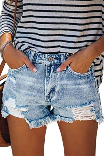 CHICZONE Jean Short Womens Cut Off Denim Short Cute Mid Rise Ripped Hot Shorts Comfy Stretchy with Pockets
