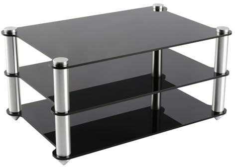 HiFi-ställ i akryl och aluminium för skivspelare, stereosystem och kompakta enheter – öppna CD-spelarstativ, ljudkomponent hylla – modern svart design