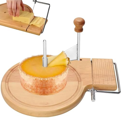 Cortador y cortador de queso, rizador de queso de madera de haya, rallador giratorio para queso duro y suave, grosor ajustable para el hogar, restaurantes, cafeterías, panadería con tapa