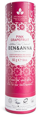 Ben&Anna Natural Soda Deodorant - 100% Aluminium Free Deodorant Cruelty Free Vegan NATRUE-certified with Organic Shea Butter and Bicarbonate Of Soda Made in Germany - Pink Grapefruit - 60g