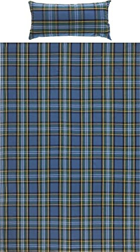 Erwin Müller warme Bettwäsche Flanell buntgewebt blau-grün Größe 40x80 cm / 135x200 cm - hautsympathisch, atmungsaktiv, samtweich, 100% Baumwolle, mit Knopfverschluss