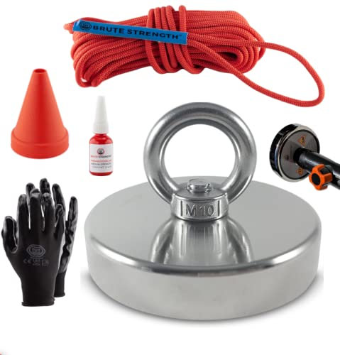 Brute Strength - Magnetfischen set - 400KG - 90mm - Inklusive 20m Seil - Handschuhe - Supermagnet - Ösenmagnet -Starke Neodym magnet - Magnet angel