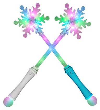 SENSORY4U Frozen Snowflake LED Light Up Wand Toy for Kids - 2 Pack, Magical Princess Costume Accessory, Perfect for Party Favors, Holiday & Birthday Events