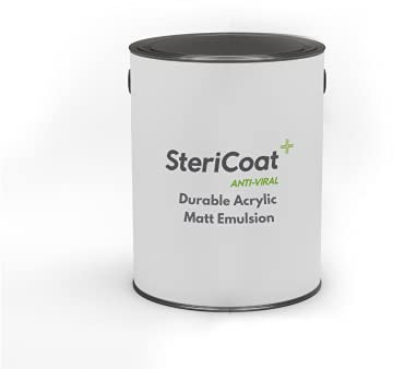 SteriCoat Antiviral Durable Acrylic Matt Paint - AntiMicrobial, AntiBacterial, Anti Mould Water Based, High Performance, Durable, Walls, Ceilings and More, WB20, 2.5L (Black)