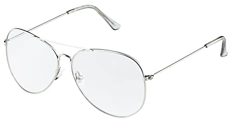 UltraByEasyPeasyStore Ultra Silver Frame Pilot Costume Glasses - Retro Pilot Style Clear Lens Metal Eyewear for Adults, Non-Prescription