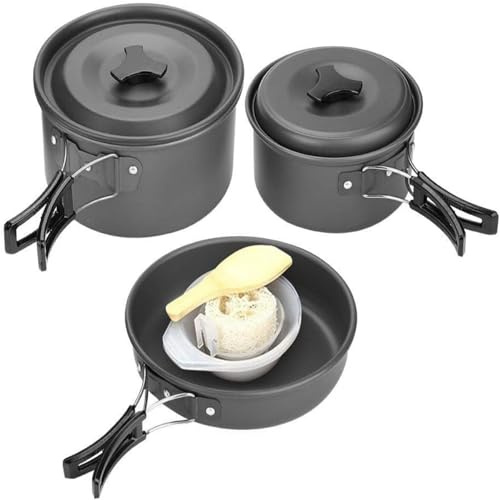 VOBOR Camping Cookware,Non Stick Folding Pot Pan,Outdoor Camping Picnic Barbecue Cooking Pot Set Cookware for 2-3 People Outdoor Camping