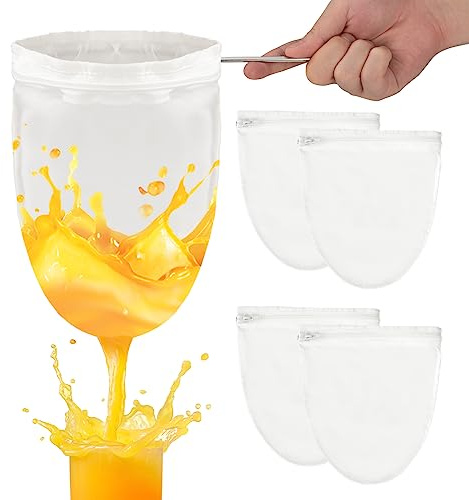 Sacchetto per Latte di Noce Sacchetto Filtrante Maglie Fine Riutilizzabili con 1 Anello in Acciaio Inox per Succo di Frutta Latte 4 Pezzi Bianco