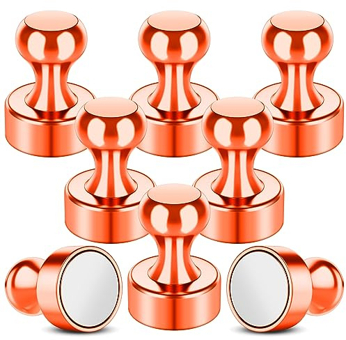 FINDMAG 8 Pack Rose Gold Strong Fridge Magnets, 12x16 mm Magnetic Push Pins | Whiteboard Magnets for Crafts, Planner, School, Office and Noticeboard, Easy Grip Neodymium Design for Notes and Photos