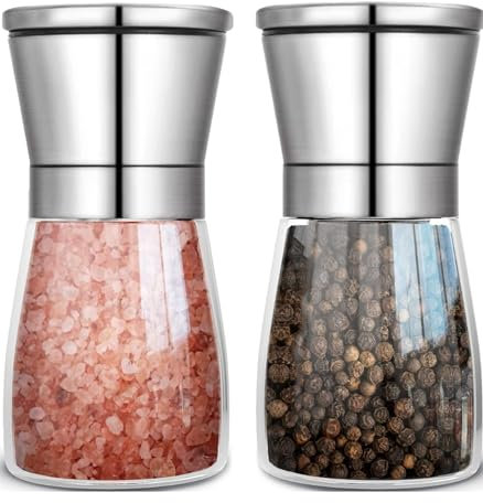 Salz und Pfeffermühle 2er-Set, Edelstahl Gewürzmühle mit einstellbarer keramischer Mühle, Chilli Mühle, Nachfüll Salzmühle