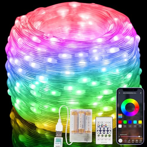 Electight 15M Guirlande Lumieuse [APP & Télécommandes], Intelligent RGB Guirlande Lumineuse Multicolore, Étanche IP65, pour Décoration Intérieure et Extérieure, Noël, Fêtes, Batteries Included