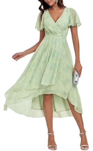 Ever-Pretty Vestidos de Invitada de Boda Elegantes Vestidos de Noche de Gasa Mujer Midi Cortos Vestidos de Novia Verde Claro 52