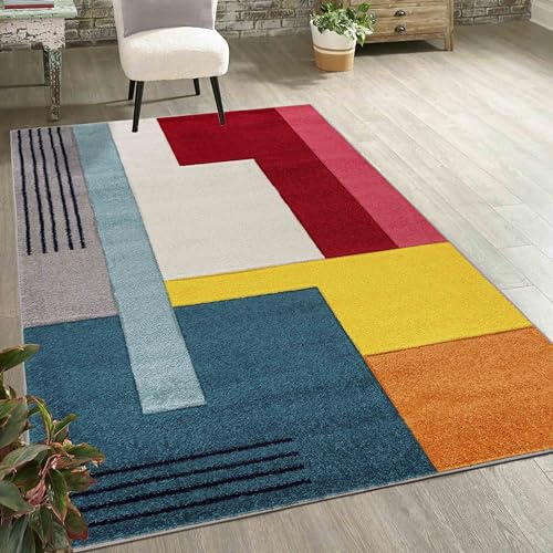 Mazovia Tappeto Soggiorno 80x150cm Geometrico Morbido Facile da Pulire | Tappeto per Camera da Letto Ufficio Sala da Pranzo Resistente Ai Detergenti Riscaldamento a Pavimento Pelo Corto Sintetico