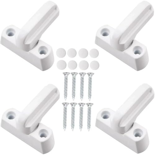 4 Pack Window Safety Locks Sash Jammer Blocker - Door & Window Lock Anti Theft - Additional Home Security for PVC/UPVC Windows and Doors - Security Restrictor Lock White