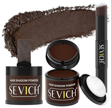 Sevich Appliceringspulder 10 g, set om 2 med borste – hårpuder män och för kvinnor vattentätt hår concealer för hårtätning, rötter för tunt hår mörkbrun