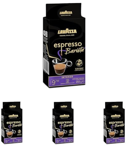 Lavazza, Espresso Barista Intenso, Café Molido Natural Tostado, Ideal para Cafetera Italiana, de Filtro y Francesa, con Notas Aromáticas de Cacao y Madera, Intensidad 9/10, Tueste Medio, 250 g