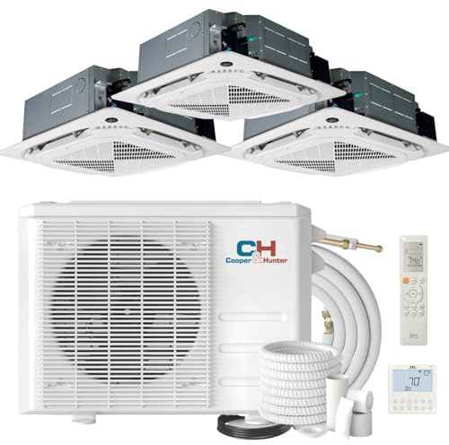 Cooper & Hunter 3 Zone 9k+12k+12k Ceiling Cassettes with Installation Kits, 2.3 Ton Tri Zone Ductless Multi Mini Split Air Conditioner